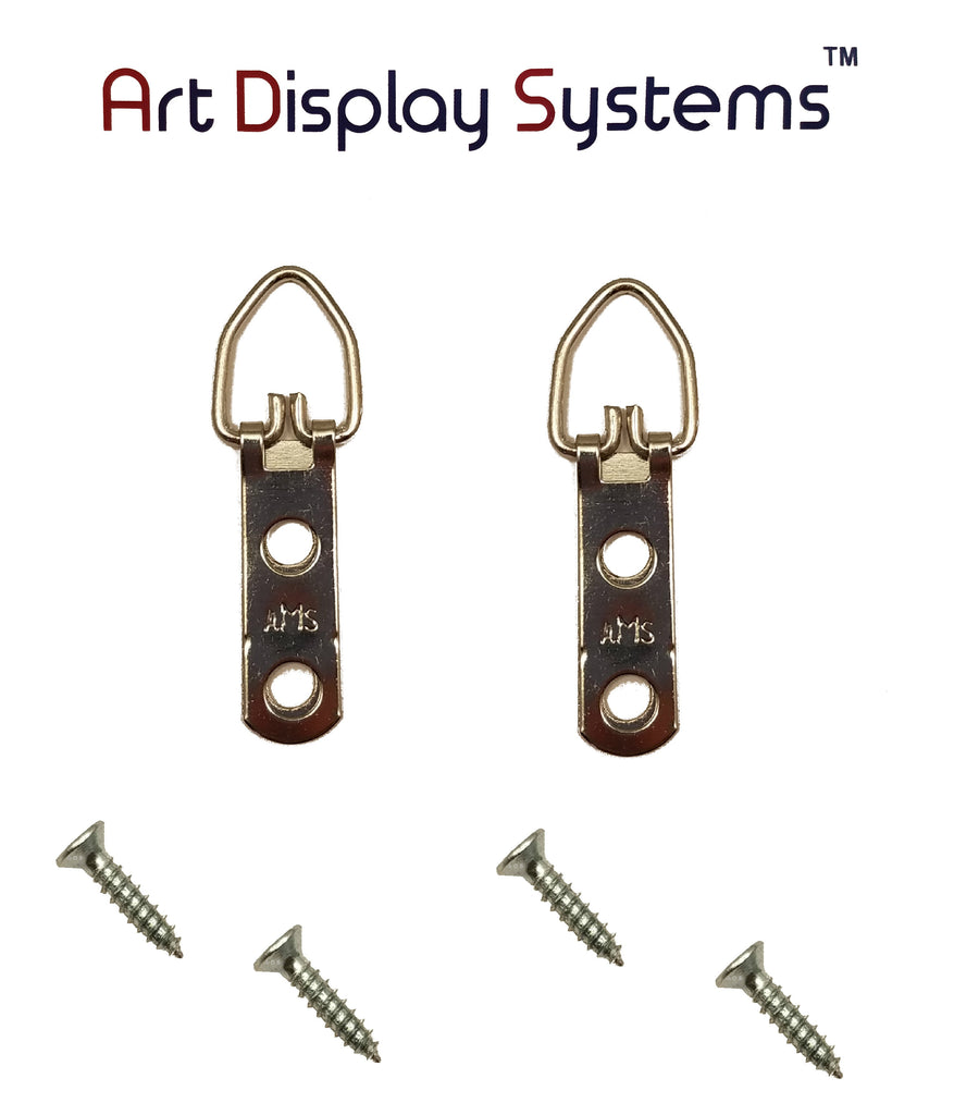 AMS 2 Hole Narrow ZP D-Ring Hanger with 4 1/2 Screws – 100 Pack Art Display Systems