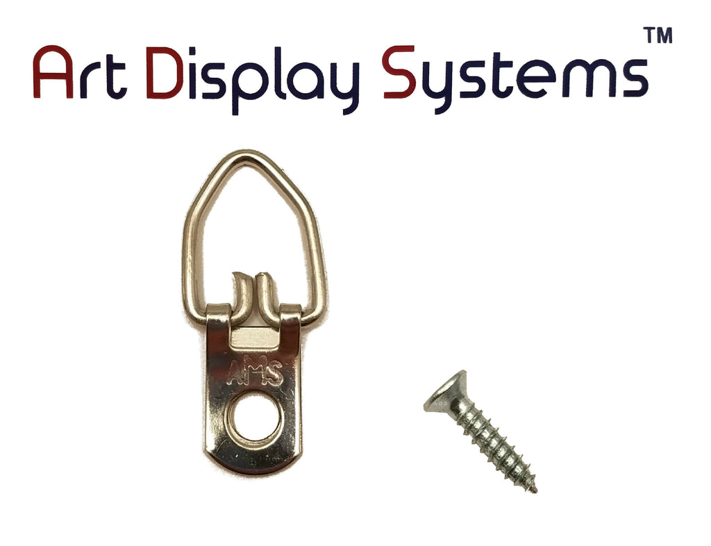 AMS 1 Hole Arrow Head ZP D-Ring Hanger with 4 1/2 Screws – 100 Pack by Art Display Systems - ART DISPLAY SYSTEMS