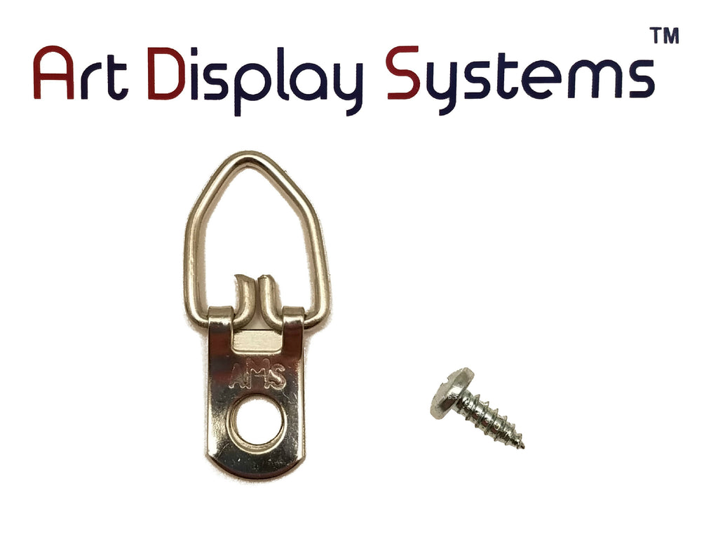 AMS 1 Hole Arrow Head ZP D-Ring Hanger with 6 3/8 Screws – 100 Pack by Art Display Systems - ART DISPLAY SYSTEMS