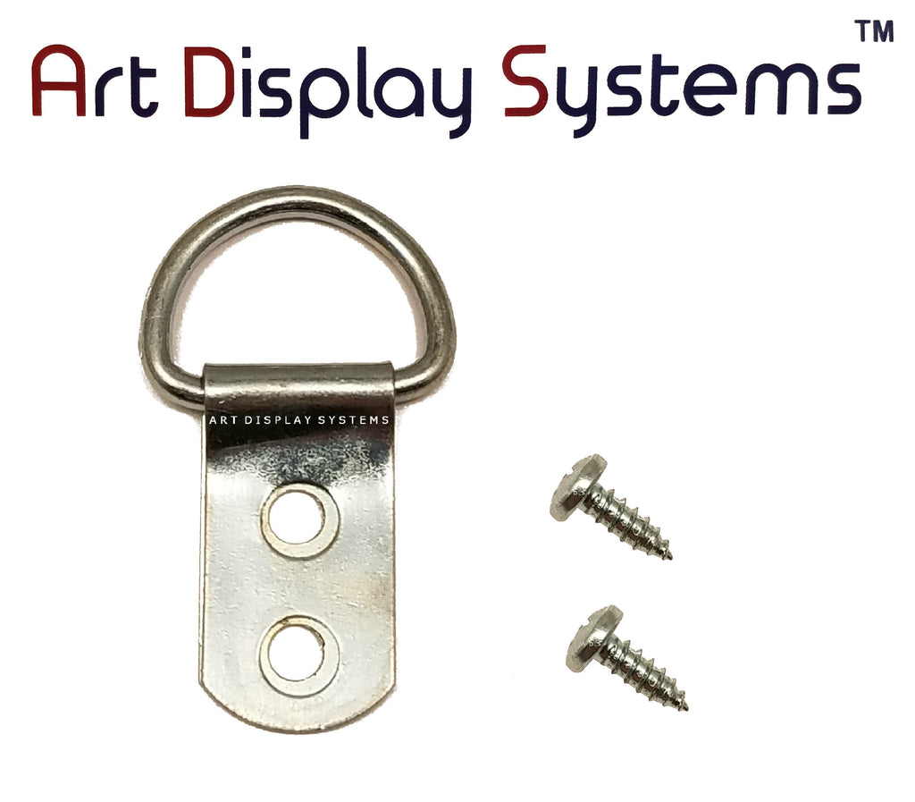 ADS 2 Hole Heavy Duty ZP D-Ring Hanger with 6 3/8 Screws – 50 Pack - ART DISPLAY SYSTEMS