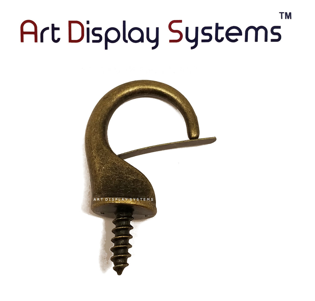 ADS Large Antique Brass Security Cup Hook – Pro Quality – 5 Pack - ART DISPLAY SYSTEMS