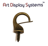 ADS Large Antique Brass Security Cup Hook – Pro Quality – 15 Pack - ART DISPLAY SYSTEMS
