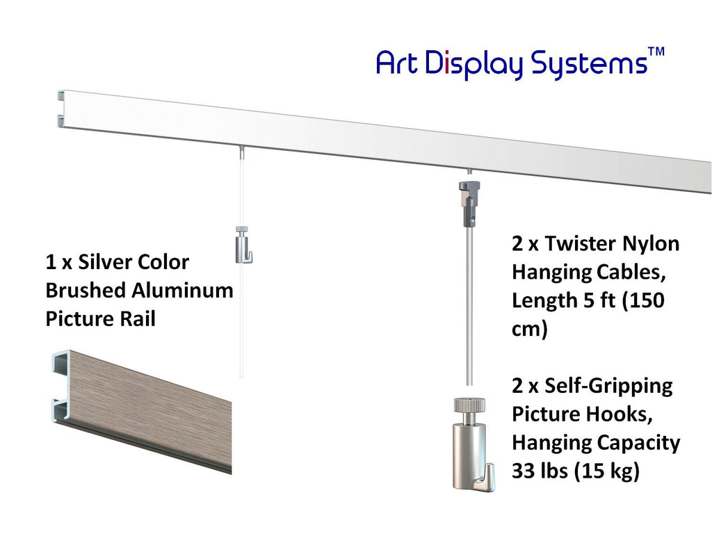 Starter Kit - Silver Click Rail with Twister Nylon Cables - ART DISPLAY SYSTEMS