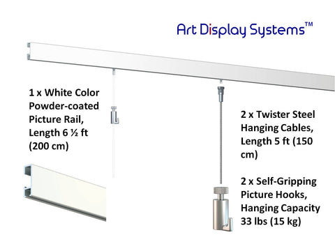Art Display Systems Silver Click Rail w/ Twister Steel Cables Starter Kit