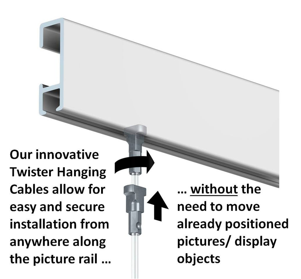 Starter Kit - Silver Click Rail with Twister Steel Cables - ART DISPLAY SYSTEMS