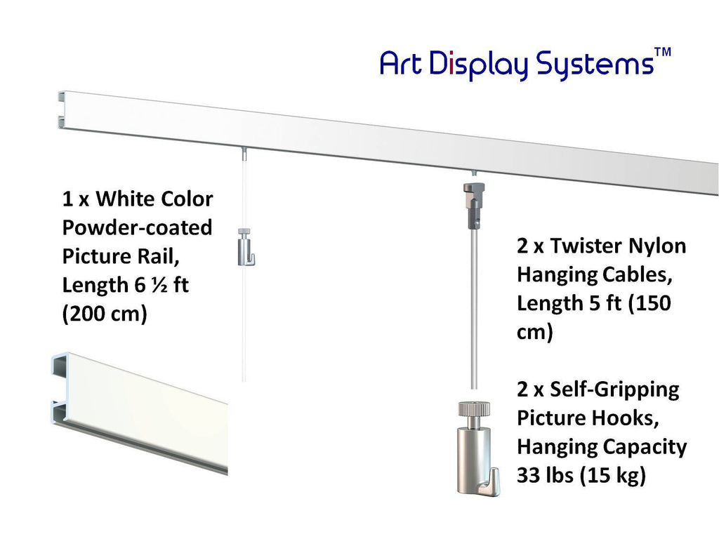 Art Display Systems White Click Rail w/ Twister Nylon Cables Starter Kit - ART DISPLAY SYSTEMS