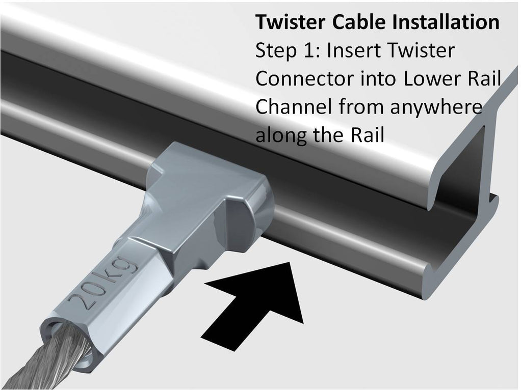 Art Display Systems Silver Click Rail w/ Twister Steel Cables Starter Kit - ART DISPLAY SYSTEMS