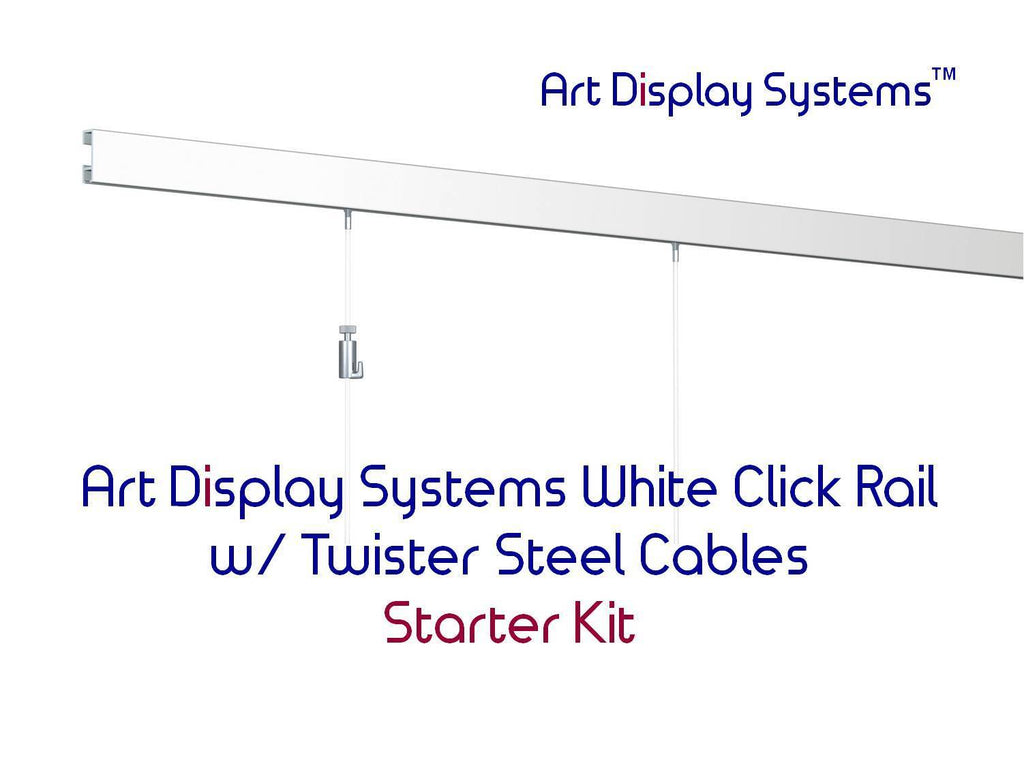 Art Display Systems White Click Rail w/ Twister Steel Cables Starter Kit - ART DISPLAY SYSTEMS